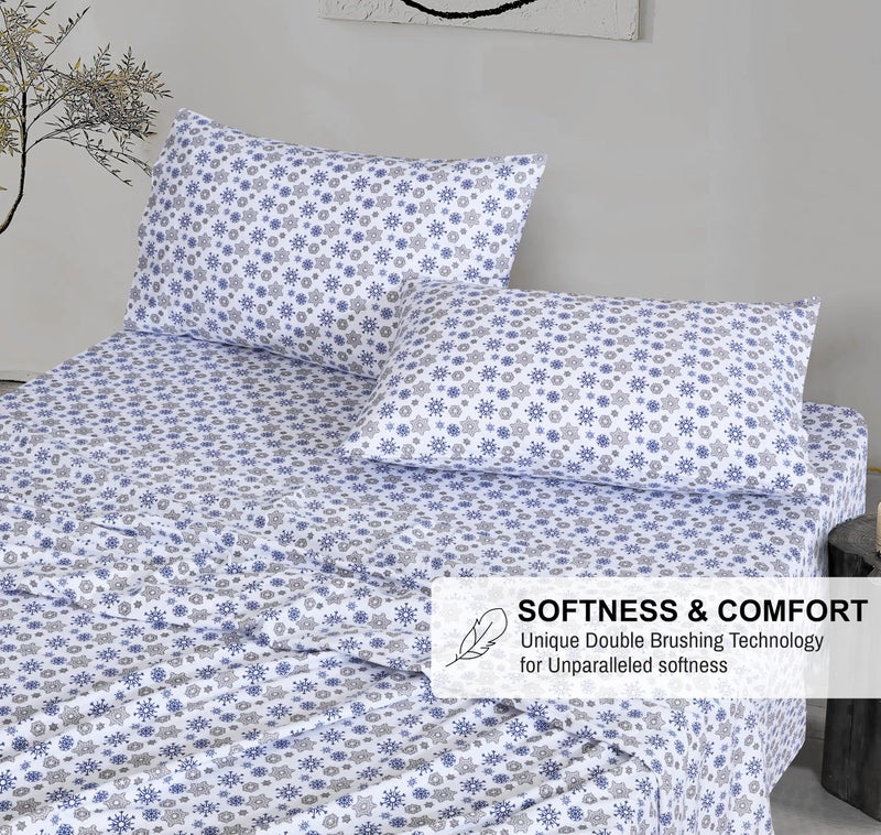 RUVANTI Flannel Sheets Queen Size - 100% Cotton Double Brushed Bed Sheets, Deep Pockets 16 Inches Queen Sheet Set, All Seasons Breathable & Extra Soft - Warm & Cozy, 4 Piece, Snow Flake Grey - Image 4